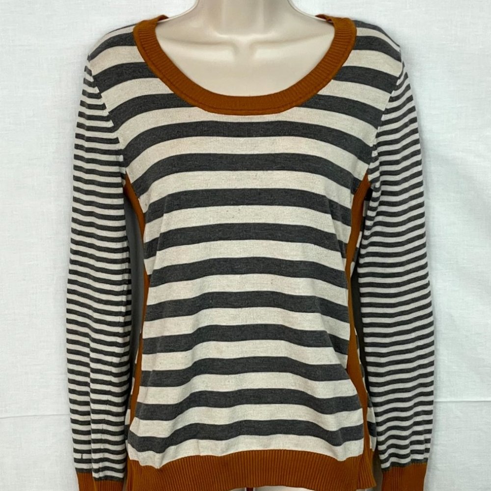 Soft Gray & Mustard Striped Sweater